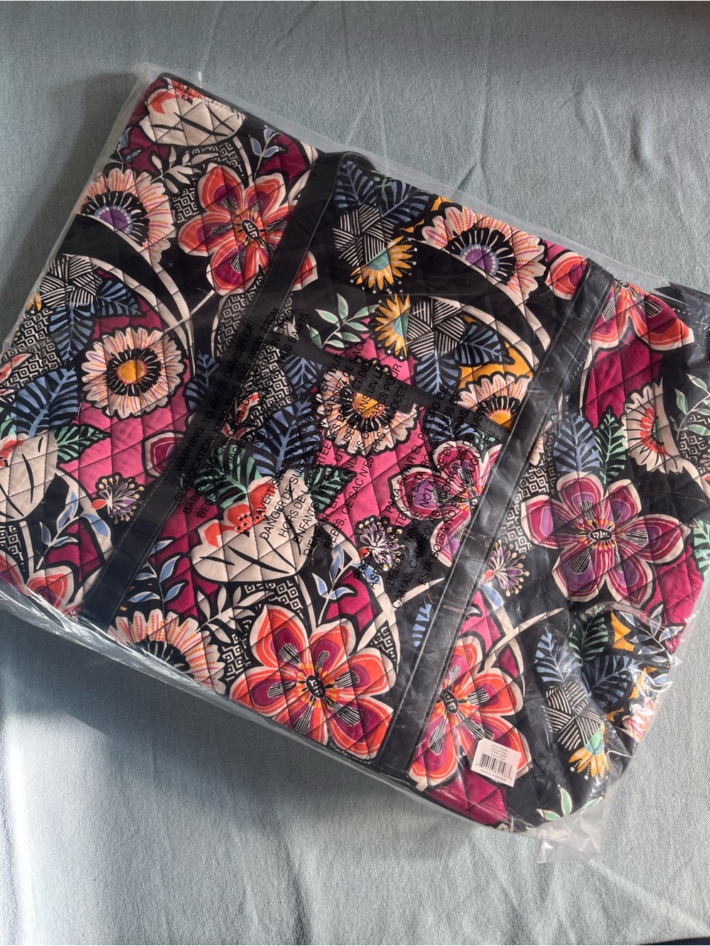 Vera Bradley Quilted vera Tote - Black, Pink & Orange Floral Kauai Floral